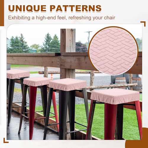 uxcell 1 Pcs Seat Covers for Dining Chairs, Bar Stool Covers Stretch Chair Seat Protector Waterproof Saddle Stools Slipcover with Elastic Band for Kitchen Bar, Diagonal Weave Sand