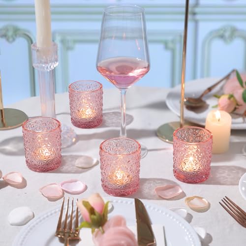 Lanttu 36 Pack Pink Votive Candle Holder, Flower Tea Lights Candles Holders for Wedding Table Centerpieces, Birthday Parties, Anniversary, Pink Bridal Shower and Holiday Decorations