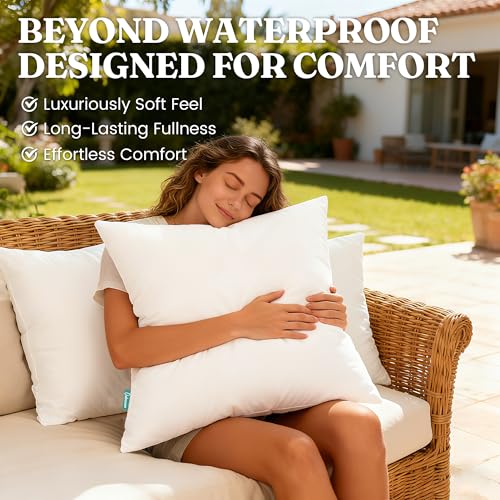 Oubonun 18x18 Waterproof Outdoor Pillow Inserts – Set of 2 Firm & Fluffy, Water Resistant Throw Pillows for Patio, Garden, Porch, or Indoor Decorative