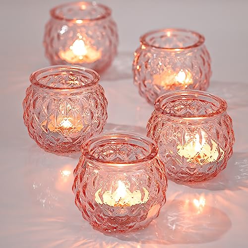 24 Pcs Pink Votive Candle Holders Round Glass Candle Holders Bulk
