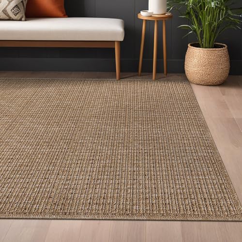 Beverly Rug Easy Jute Natural Rug 8x10 Solid Washable Durable Outdoor Indoor Area Rugs for Living Dining Room Patio Office Stain Resistant Non Shedding Casual Indoor Outside Carpet 8 x 10 Natural