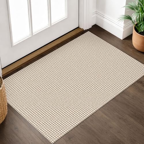 IOHOUZE Small Area Rug 2x3 Washable Woven Rugs for Entryway Non Slip Rubber Backed Front Door Rugs Indoor Doormat Throw Rug Floor Carpet for Entrance Kitchen, Cream/Beige