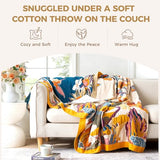 LUTBM Boho Throw Blanket for Couch 100% Cotton Soft Breathable Butterfly and Floral Embroidery Summer Throw Blanket,50"x60" All Season Reversible Throws for Sofa Chair Bohemian Decor for Livingroom