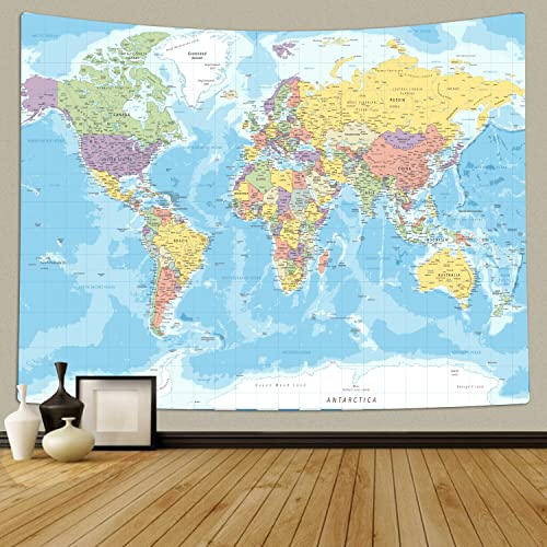 TOMOZ World Map Tapestry Wall Hanging for Kids Student, World Map with Countries and Major Cities Educational Tapestry for Bedroom Living Room Dorm Home Decoration 80 x 60Inch