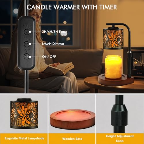 Candle Warmer Lamp with Timer & Dimmer- Electric Wax Melt Warmer with Adjustable Height for Scented Candles, Home Décor Fragrance and House Warming Birthday Gifts for Women Mom