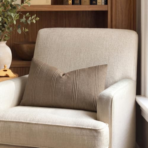 MIULEE Lumbar Striped Throw Pillow Covers 12x20 Coco Brown 2 Pack
