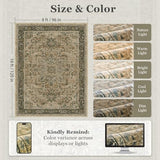 Vintage Distressed 8x10 Rugs for Living Room Bedroom, Washable Non Slip Dining Room Rugs for Under Table, Low Pile Thin Soft Carpet Moody Medallion Pattern Printed, Multi Brown/Olive Green