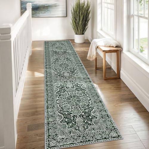 Vintage Runners for Hallways 2x8 Dark Green Floral Kitchen Rug