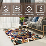 Washable Living Room Area Rug, Non-Slip Vintage Hallway Rug with Upgrade Rubber Backing, Stain Resistant Faux Wool Distressed Carpet Runner for Bedroom, Kitchen, Laundry, Entrance (79" x 59")