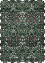 Scalloped Washable Runner Rug 3x25 Dark Green Floral Extra Long Hallway Rug