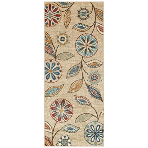 Maples Rugs Reggie Bohemian Floral Print Runner Rug, 2'6 x 6', Beige