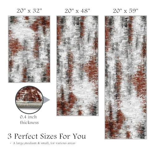 Upgrade Non Slip Kitchen Rugs Sets of 3 Washable Kitchen Mats for Floor Abstract Kitchen Runner Rug Soft Floor Mat Set Kitchen Carpet Rugs for Hallway, Laundry, Entryway, Office, Rust Red