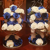 Higfra Artificial Flowers 25pcs Real Looking Royal Blue Foam Fake Roses with Stems for DIY Wedding Bouquets White Bridal Shower Centerpieces Arrangements Mothers Day Party Tables Decorations