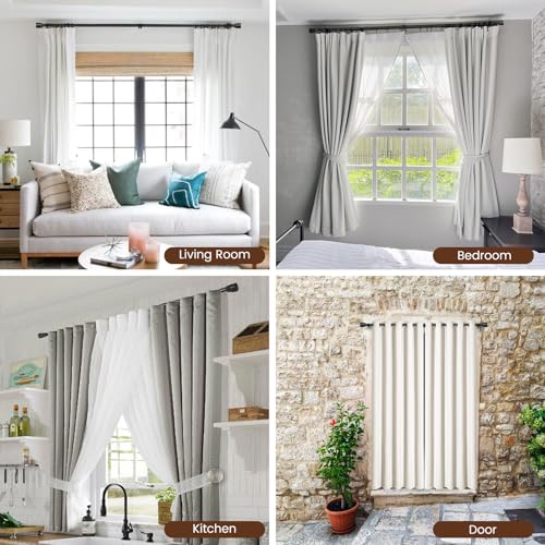 Hradecti 1' Diameter Curtain Rods, 30-144 Inch, Black, Iron, Matte Black Painted, Fit 30-142 Inch Windows, Heavy Duty, Adjustable, Window Treatment Single Rods