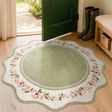 Lahome Round Kitchen Rug 4ft, Green Scalloped Floral Rug