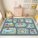 Kids Rug Car Rugs 31''x47'' Playmat Carpet for Play Toy Cars for Playroom Classroom Kids Room, Non-Slip Road Traffic Floor Rug Mats, Washable Children's Town Road Play Rug.