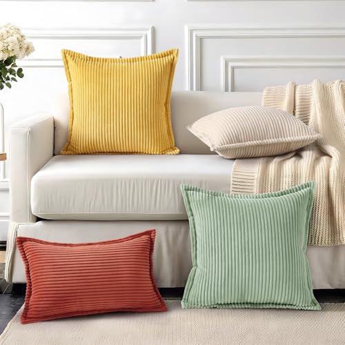 Mecatny Corduroy Fall Throw Pillow Covers 16x16 Set of 2 Mustard Yellow