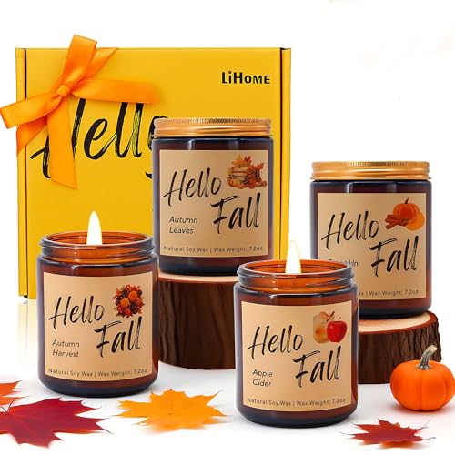 Fall Candles, Fall Decorations for Home - Fall Gifts for Women, Natural Soy Wax Scented Candles Set(4pcs)