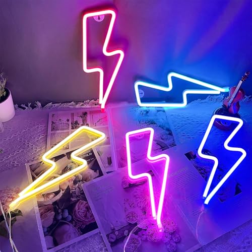 Neon Signs Lightning Bolt Neon Light Sign for Wall Decor, Battery or USB Powered Led Lightning Light Neon Sign for Bedroom, Kids Room, Birthday, Party, Wedding, Home, Kids Decorations Red