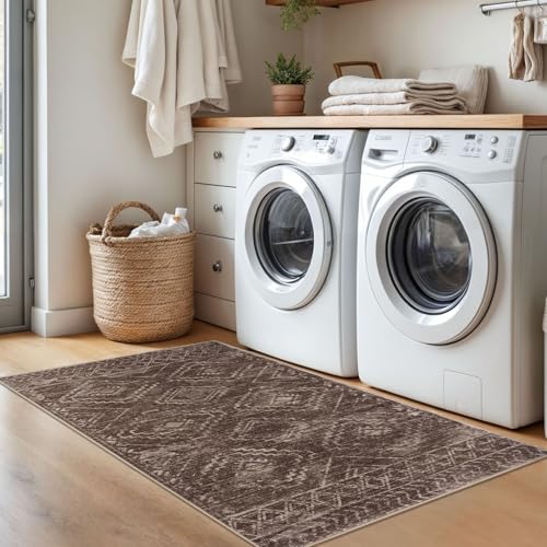 Small Area Rug 3'x5' Entryway Rug Washable Rugs, Chocolate Brown