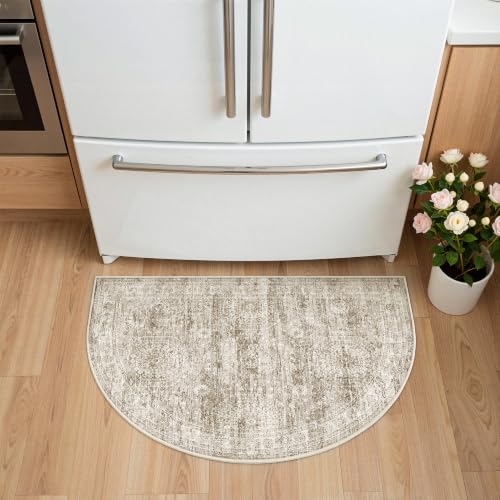 Soalmost Washable Half Circle Round Rug 2x3 Brown, Small Half Moon Area Rug