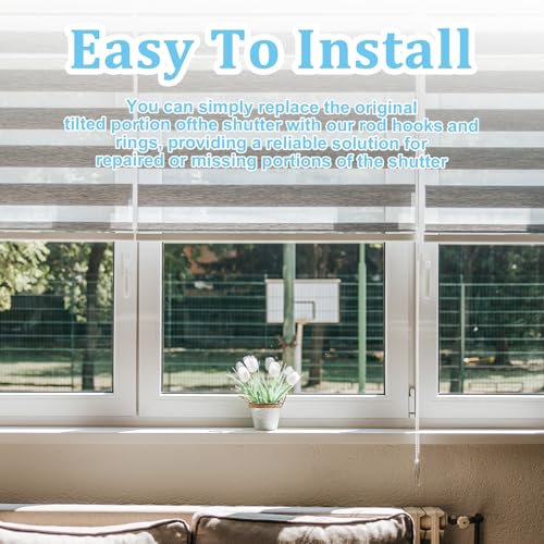 Blinds Replacement Parts, 4 Set Mini Blinds Wand Replacement with Hook Horizontal Wand Wire and Sleeve Collar for Horizontal Blind Repair Parts with 1 in Square Headrails for Window Opener Accessory
