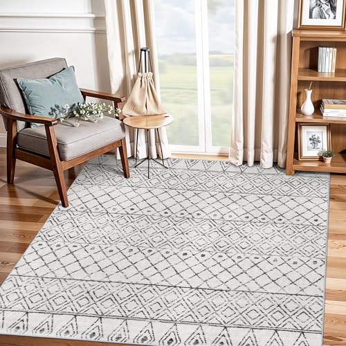Washable Square 4x4 Moroccan Rug:Modern Boho Non Slip Area Rugs Grey