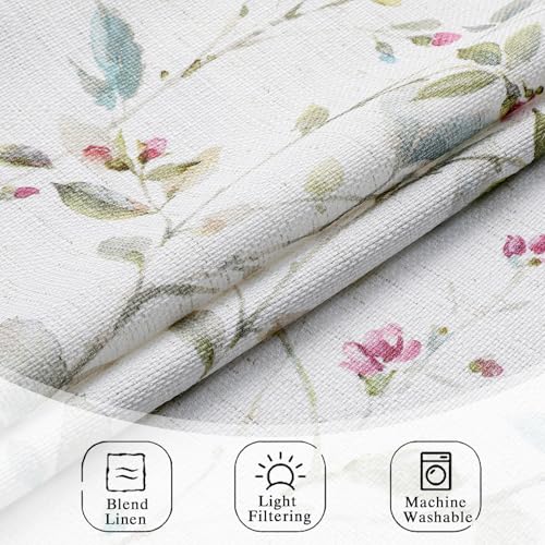 Chyhomenyc Roman Linen Blend Curtains 45 Inch Length 2 Panels, Light Filtering Soft Airy Leaf Floral Printed Rod Pocket Textured Window Treatment Drapes for Living Room Bedroom, 38Wx45L Inch, 2 PCS