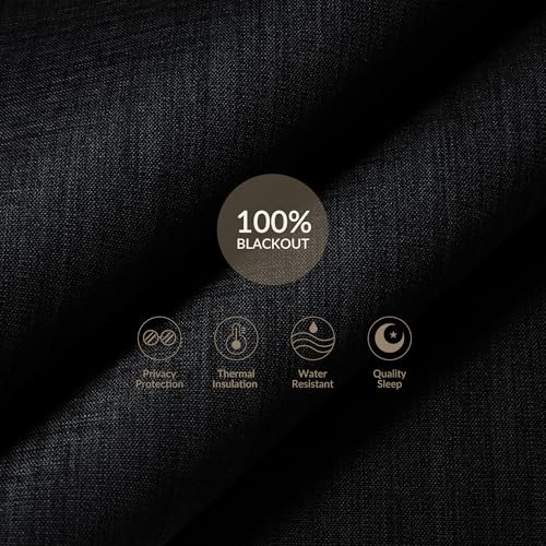 Boolegon Cordless Blackout Roller Shades for Windows, Free-Stop Linen Shades with Valance, Thermal Insulated Fabric, UV Protection Roller Blinds for Home, Office (Black, 15" W x 48" H)