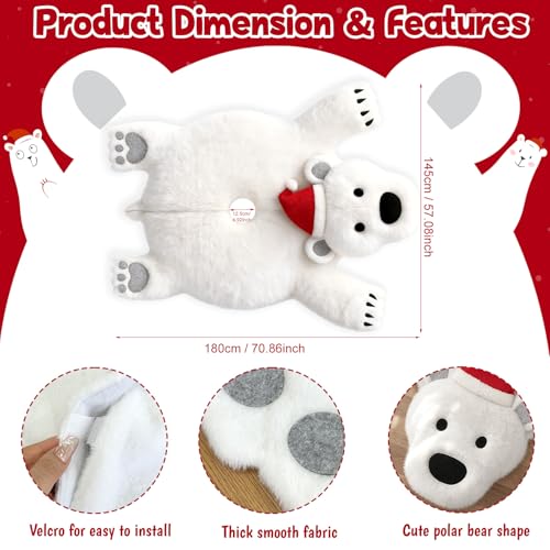 AerWo 48 Inch Christmas Tree Skirt, Faux Fur Polar Bear White Tree Skirt for White Christmas Decorations Indoor Party Holiday Xmas Home Decor