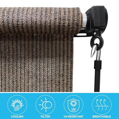 Amagenix Outdoor Roller Shades, 220GSM HDPE Exterior Cordless Patio Shades Roll Up Outdoor Blinds for Porch Gazebo 10'(W) x 8'(H), Spliced Poles Design, Mocha