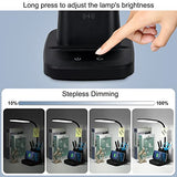 Desk Lamp, LED Desk Lamps for Home Office, Wireless Charger Small Desk Lamp with Pen Holder, 3 Color Modes, Dimmable, CRI 85, 800LM, Study Lamps for College Dorm Room, Adapter Included, Black