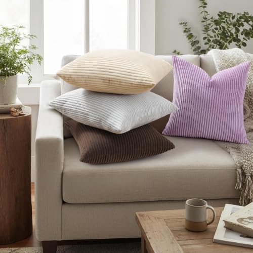 Mecatny Corduroy Decorative Throw Pillow Covers 22x22 Set of 2 Lilac
