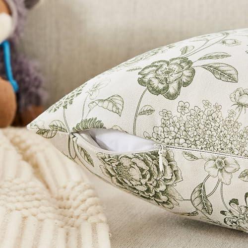 Botanical Throw Pillow Covers Set of 2, 16x16 Inch Moss