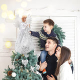 PEEKI Christmas Tree Topper, 12" Angel Treetop with Lights and Remote Control Timer, Christmas Tree Decoration for Holiday Ornament and Home Decor, Ivory and Sliver