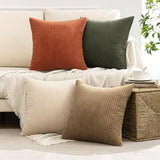 MIULEE Fall Corduroy Decorative Throw Pillow Covers Rust-Olive Green 24x24