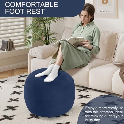 MeMoreCool Round Pouf Ottoman Foot Rest 20x15 Inches, Navy
