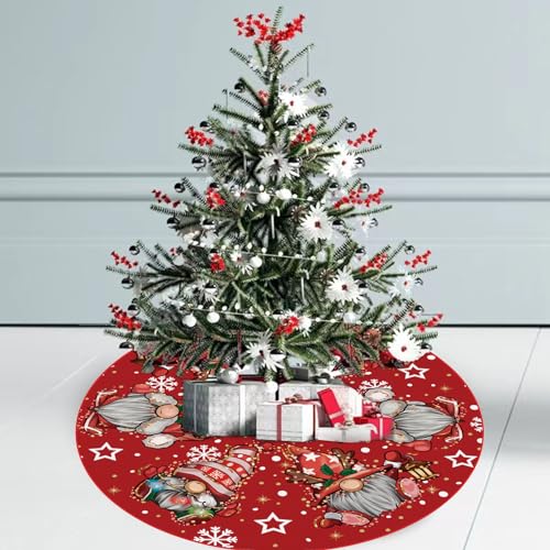 Christmas Tree Skirt Red Tree Skirt Glitter Gnomes Snowflake Xmas Winter Tree Skirt 48 Inch for Red Christmas Indoor Outdoor Decorations