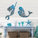 Pelopy 2 Pack Metal Mermaid Wall Art Rustic Bathroom Hanging Mermaid Wall Decor Blue Sculpture Decorations for Room Patio Swimming Pool Bathroom