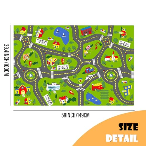 Non-Slip Town City Road Map Playmat for Boys, Perfect for Playroom and Bedroom, Car Track Mat - 4'11" x 3'3"(Rectangular)