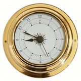 QTengCX)4-Inch Polished Brass Marine Clock, Vintage Porthole Style Nautical Wall Clock with Silent Movement, Glass Lens, Roman/Arabic Numerals for Boat, Yacht, Office