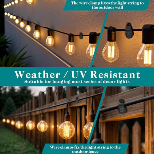 Outdoor String Lights Clips, Weatherproof Cable Hanger Hooks for Hanging Fairy Lights, Holiday Decor - Black, 50 Pack