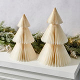 LampLust Paper Tree Decor, 2 Pack Honeycomb Paper Trees, 10 & 12 Inch, White & Gold Glitter Edge, Christmas Table Decor, Holiday Table Centerpieces, Christmas Decorations
