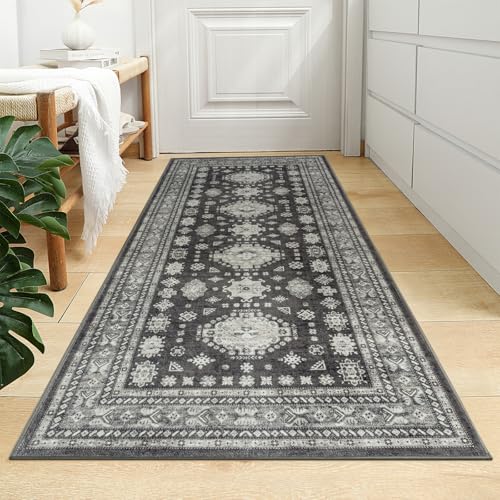 2x5 Runner Rug Washable Non Slip Small Mat for Entry Hallway, Charcoal Gray