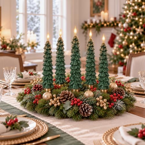 Christmas Tree Flameless Taper Candles, Christmas Holiday Indoor Decoration