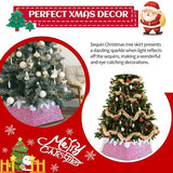 Christmas Tree Collar 24 inch Sequin Tree Skirt, Xmas Tree Square Stand Base Cover for Christmas Artificial Tree Holiday Home Decor, Snow Mountain, Pink
