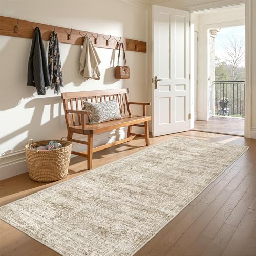 3x8 Runner Rug Non Slip,Washable Hallway Runner Rug,Brown