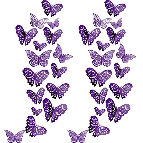 Bememo 72 Pieces 3D Butterfly Wall Decals Sticker Decal Wall Decor Art Decorative Sticker 3 Sizes for Room Offices Bedroom Bathroom Living Room Decor(Purple)