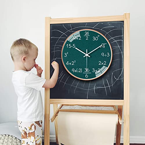QINFIEY 12 Inch Math Wall Clock Silent Non Ticking Movement Quality Quartz Wall Clock for Office Classroom/School/Home/Kitchen/Living Room Wall Decorations (Green)