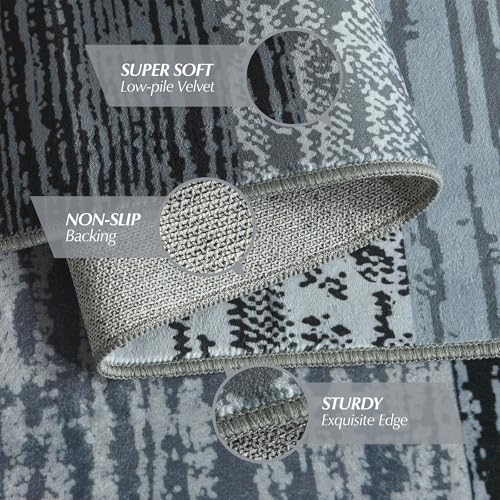 Indoor Washable Runner Rug with Rubber Backing, Modern Geometric Patchwork
